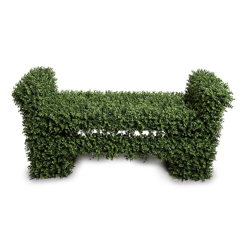 Boxwood Covered Garden Bench