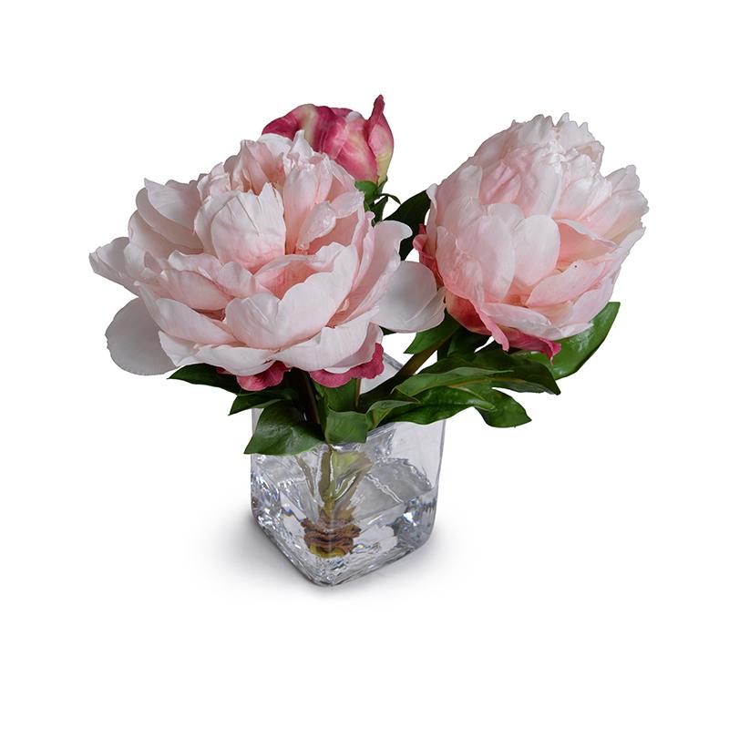 Peony Arrangement in Glass Cube