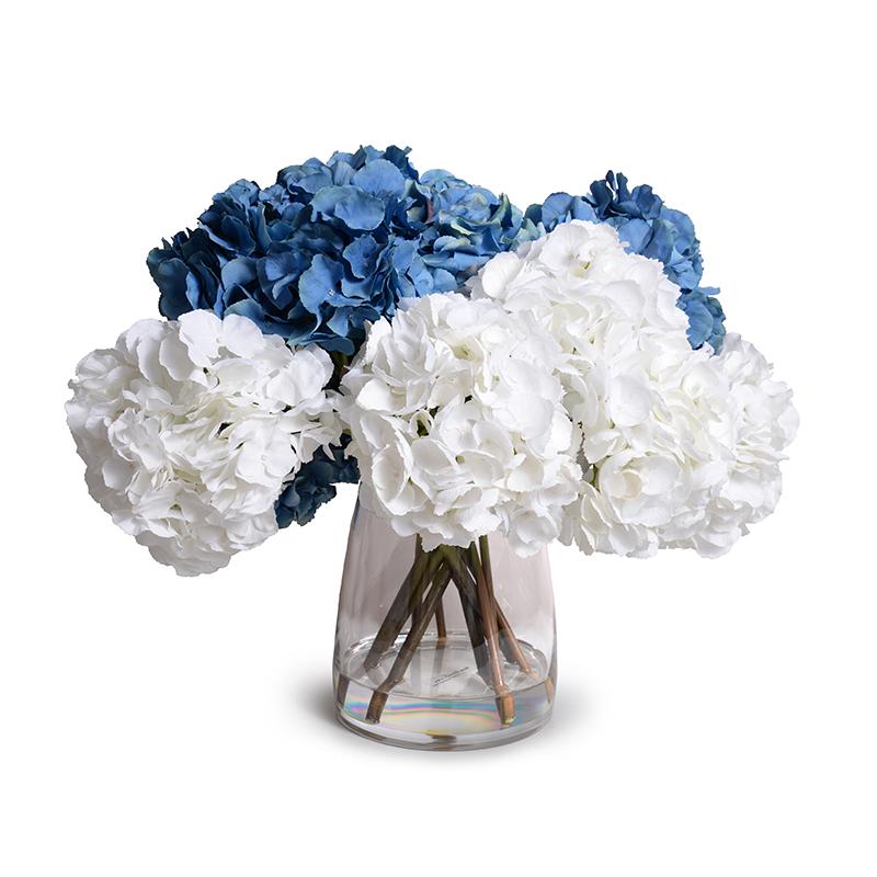Mixed Hydrangea in Large Glass Bucket