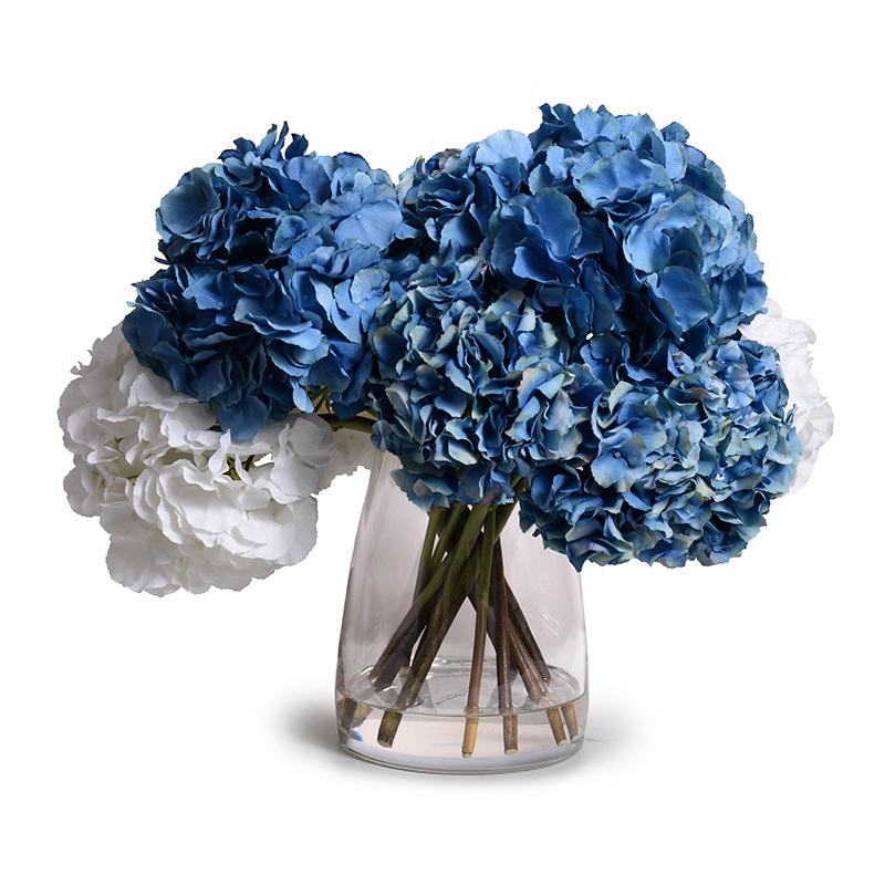 Mixed Hydrangea in Large Glass Bucket