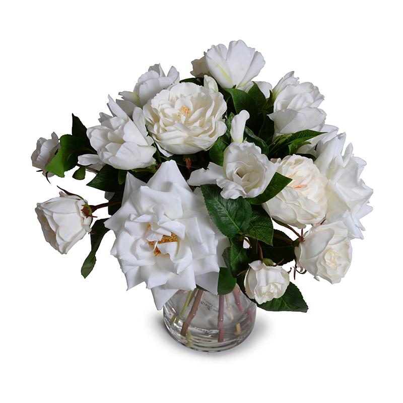Rose, Gardenia Bouquet in Glass Vase