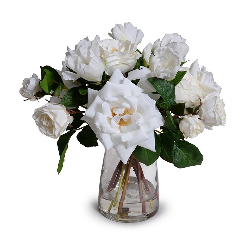 Rose, Gardenia Bouquet in Glass Vase