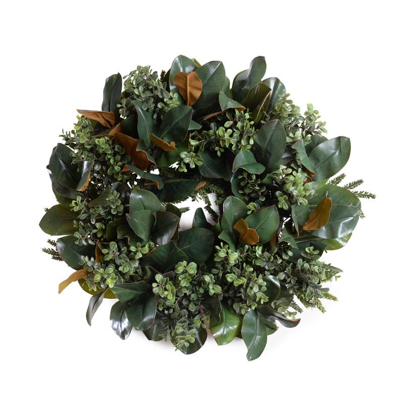 24" Boxwood, Magnolia Wreath - New Growth Designs