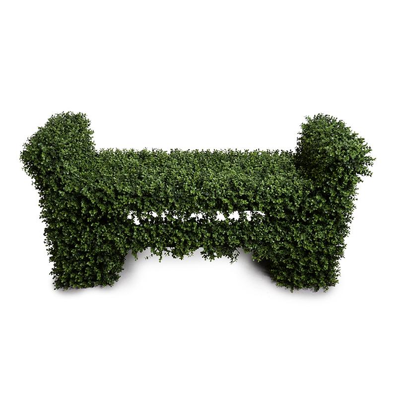 Boxwood Covered Garden Bench