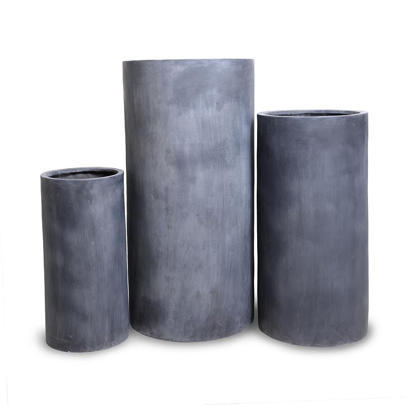 Fiberglass Cylinder Planter with Lead Finish - 12"/16"/20"W