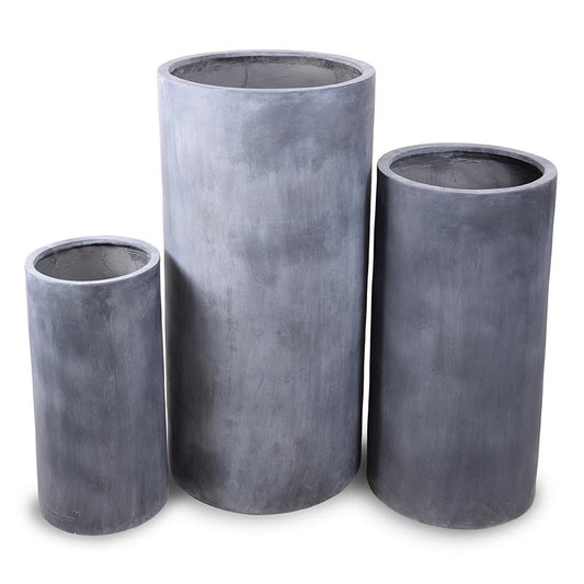 Fiberglass Cylinder Planter with Lead Finish - 12"/16"/20"W