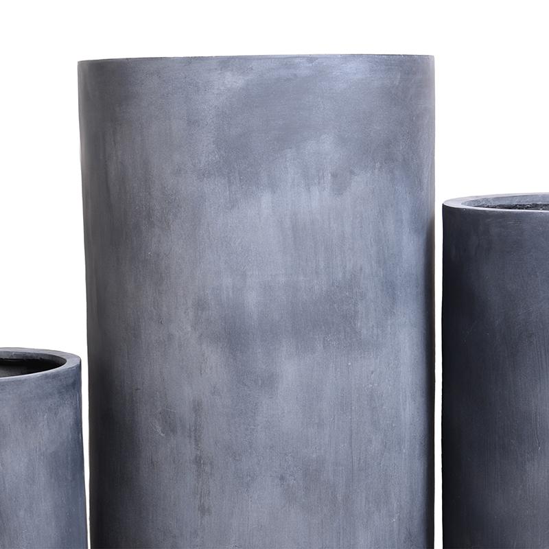 Fiberglass Cylinder Planter with Lead Finish - 12"/16"/20"W